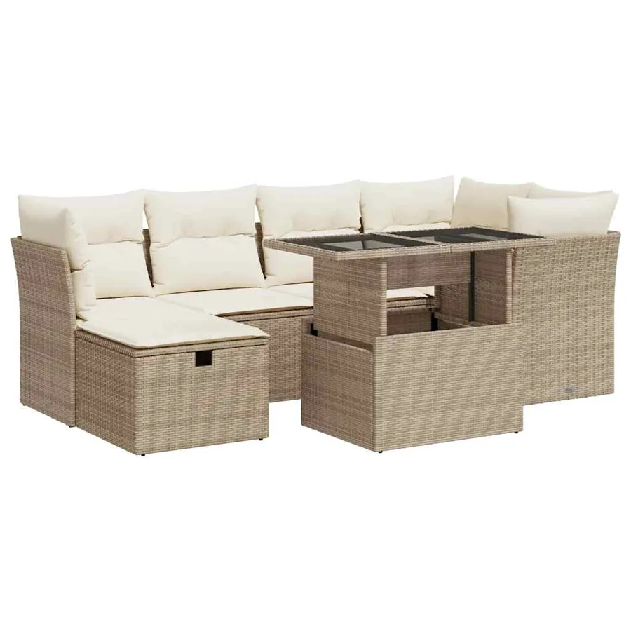 Salon de jardin avec coussins 7 pcs beige résine tressée - 2