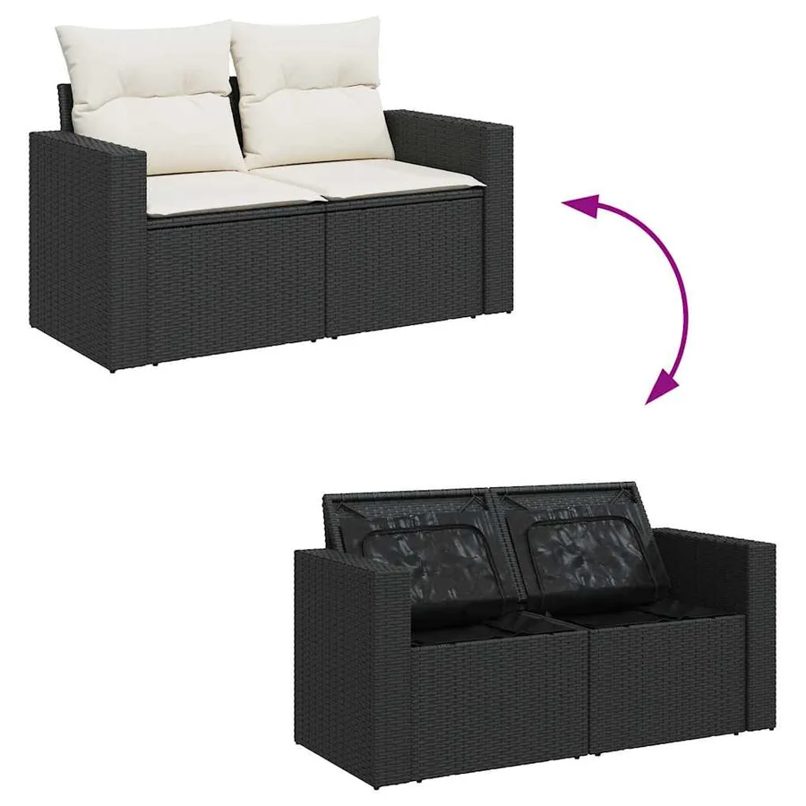 Salon de jardin 10 pcs avec coussins noir résine tressée - 9