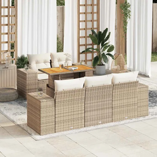 Salon de jardin avec coussins 6 pcs beige résine tressée