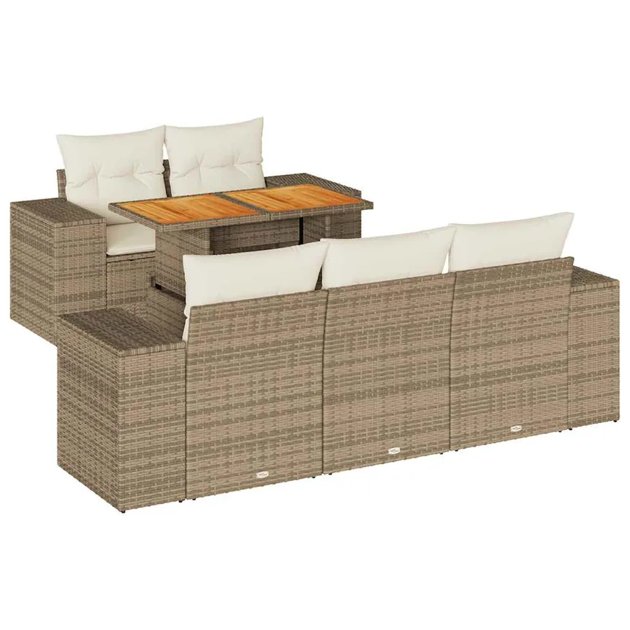 Salon de jardin avec coussins 6 pcs beige résine tressée - 2