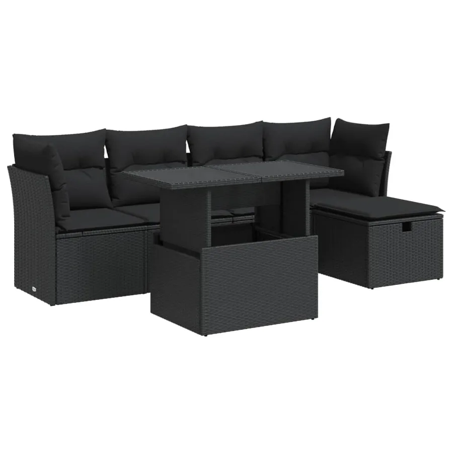 Salon de jardin 6 pcs avec coussins noir résine tressée - 2