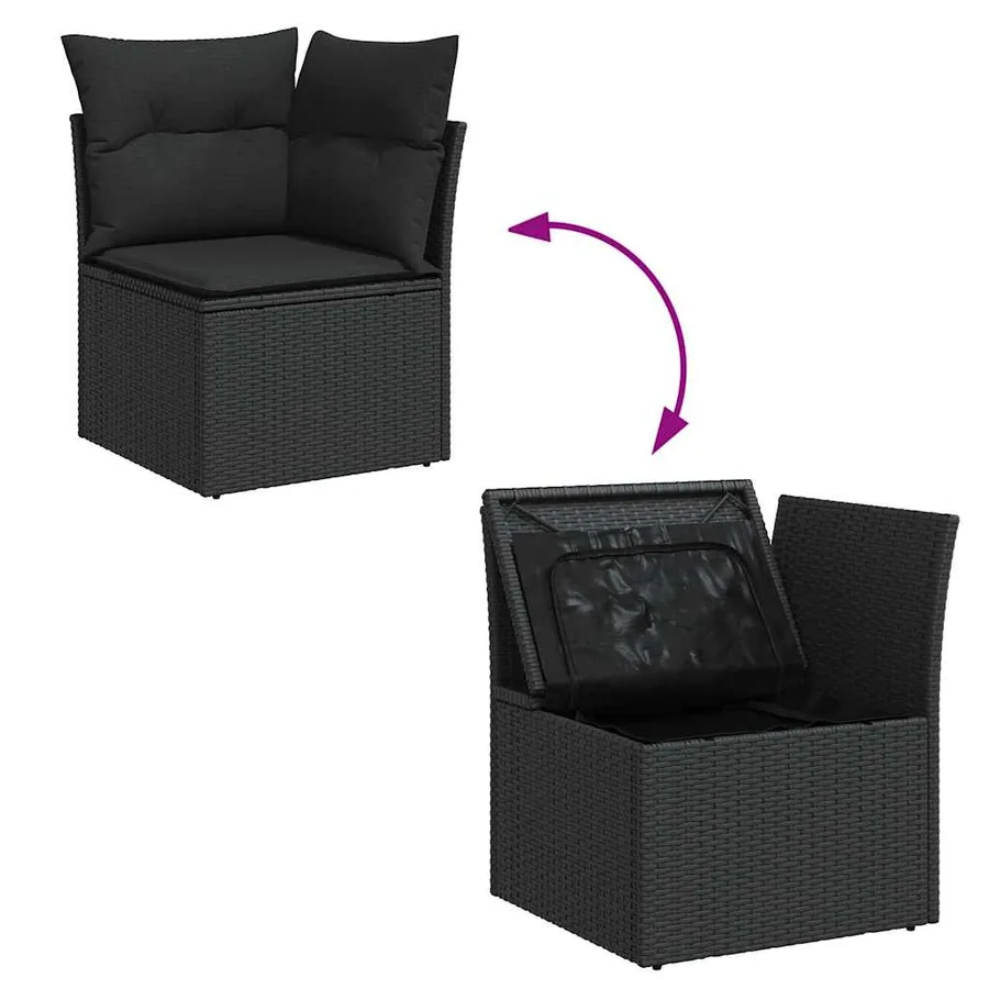 Salon de jardin 9 pcs avec coussins noir résine tressée - 7