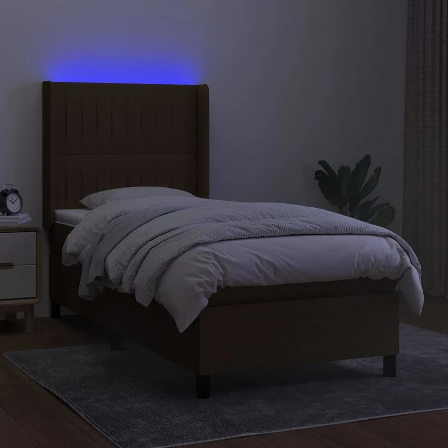 Sommier à lattes de lit matelas LED Marron foncé 80x200cm Tissu - 3
