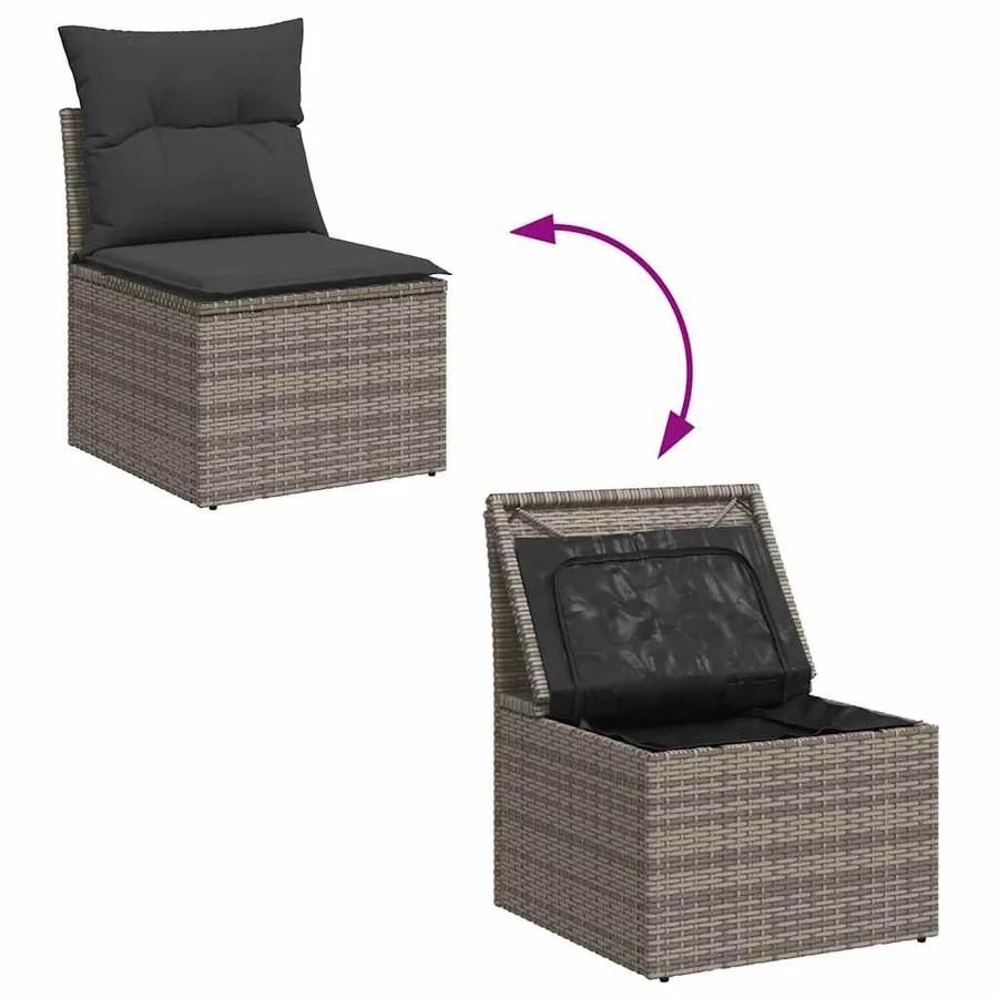 Salon de jardin avec coussins 7 pcs gris résine tressée - 8