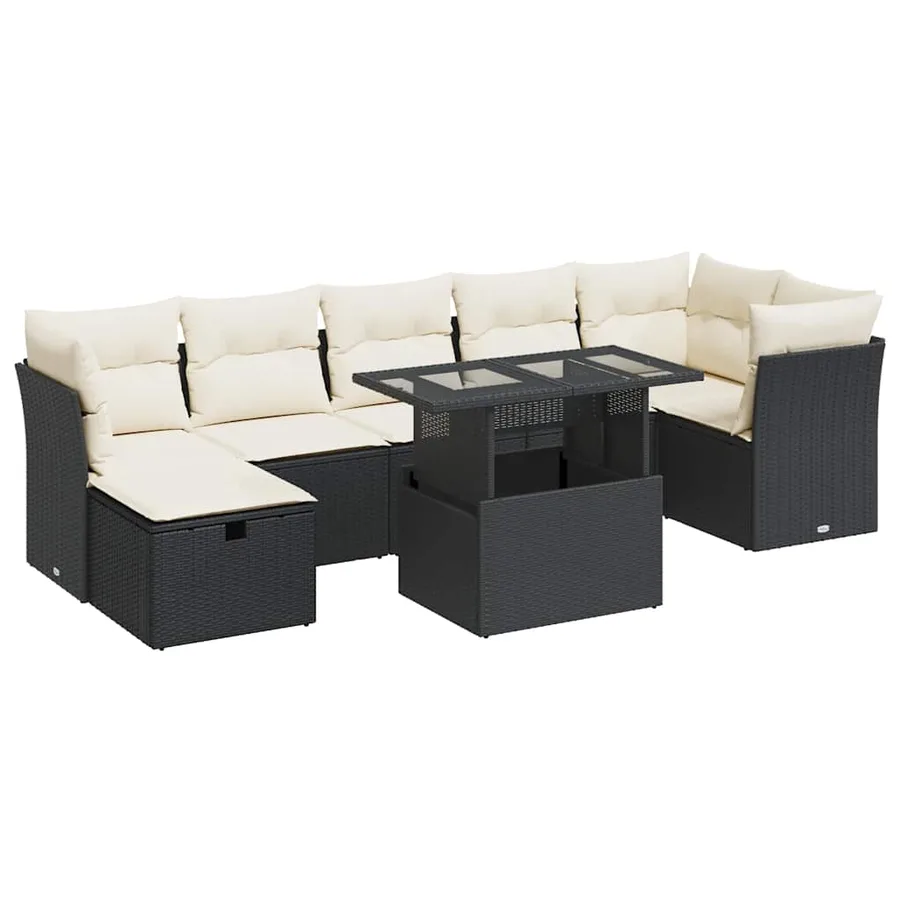 Salon de jardin 8 pcs avec coussins noir résine tressée - 2