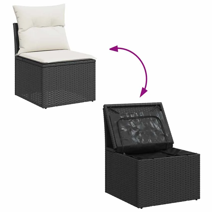 Salon de jardin 8 pcs avec coussins noir résine tressée - 8
