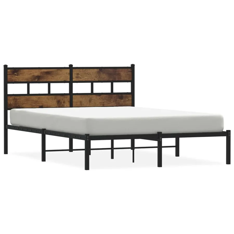Cadre de lit en métal sans matelas chêne fumé 160x200 cm - 2