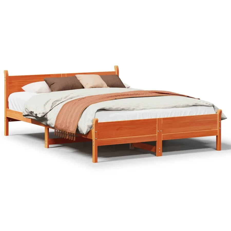 Cadre de lit sans matelas cire marron 150x200cm bois pin massif - 2
