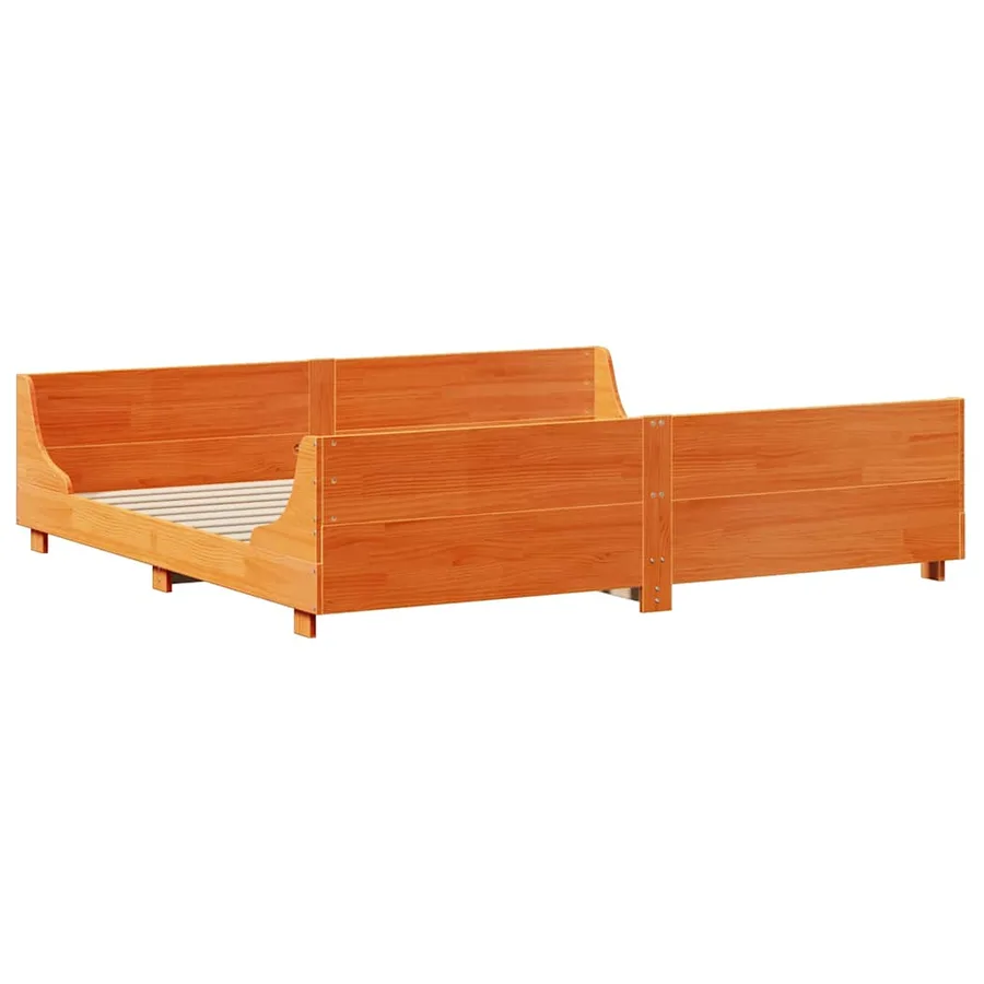 Cadre de lit sans matelas cire marron 200x200cm bois pin massif - 5