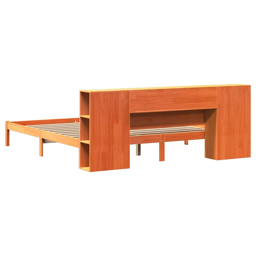 Lit bibliothèque sans matelas cire marron 200x200 cm pin massif - 8