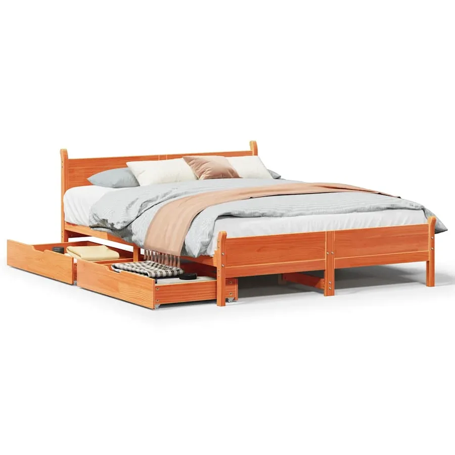 Cadre de lit sans matelas cire marron 150x200cm bois pin massif - 2