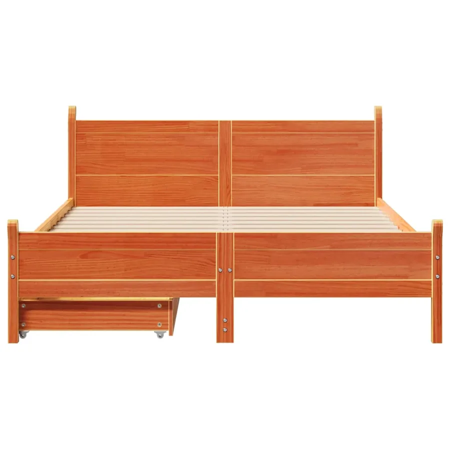 Cadre de lit sans matelas cire marron 150x200cm bois pin massif - 4
