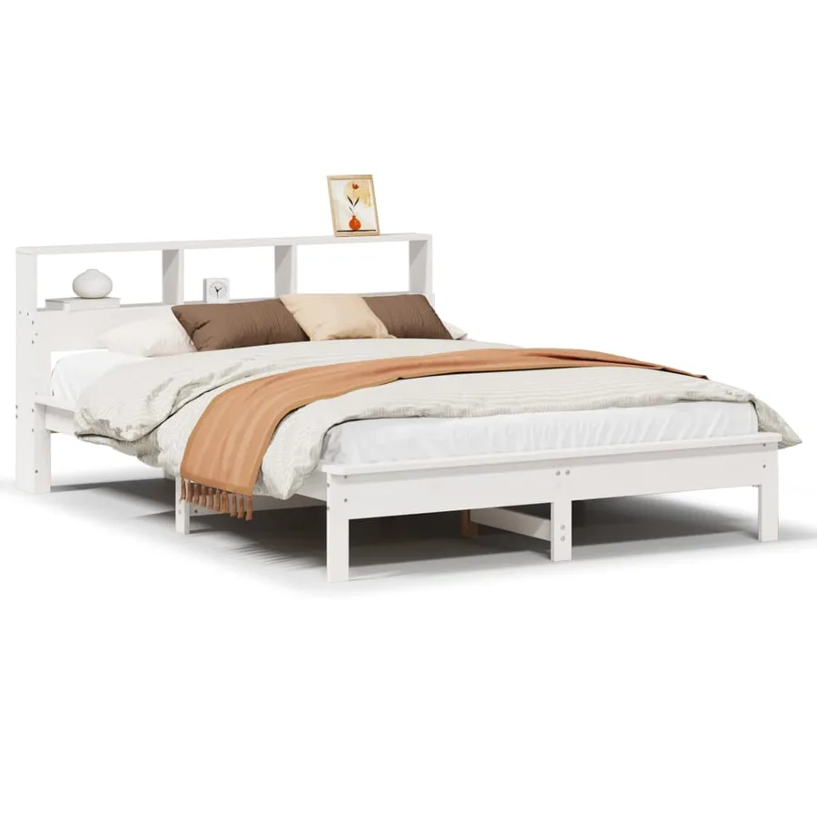 Cadre de lit sans matelas blanc 140x190 cm bois de pin massif - 2