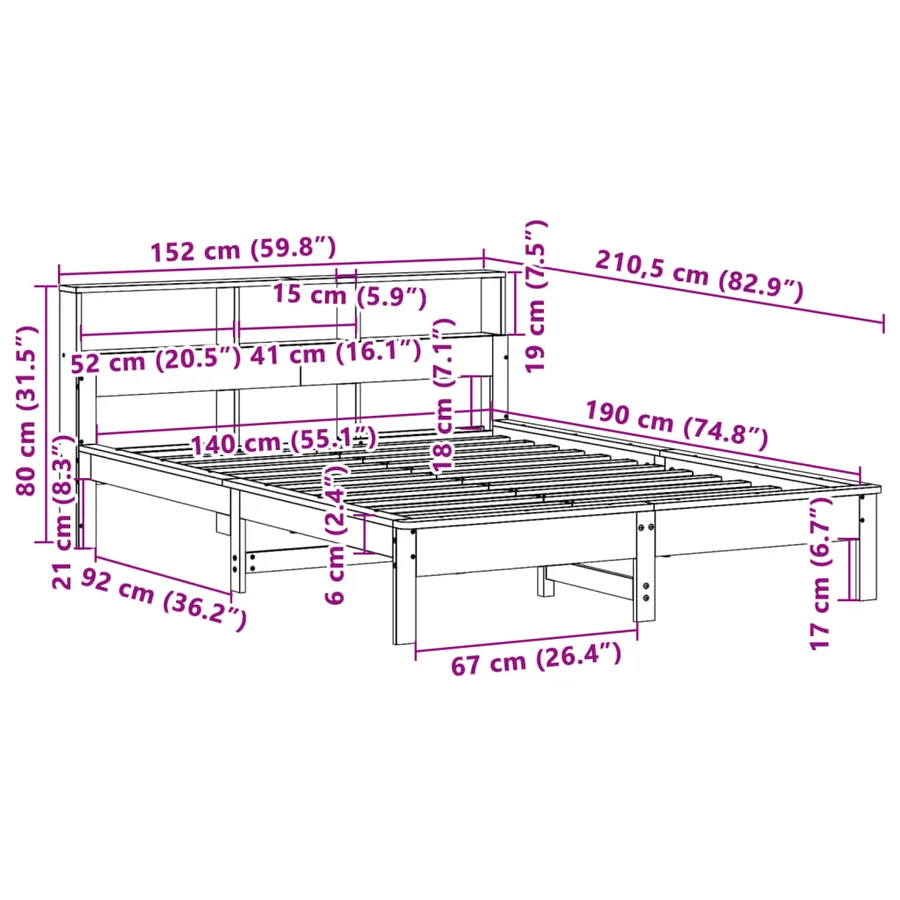 Cadre de lit sans matelas blanc 140x190 cm bois de pin massif - 9