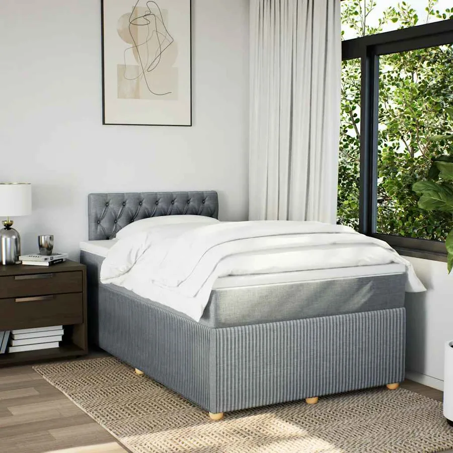 Sommier à lattes de lit et matelas gris clair 120x190 cm tissu - 3
