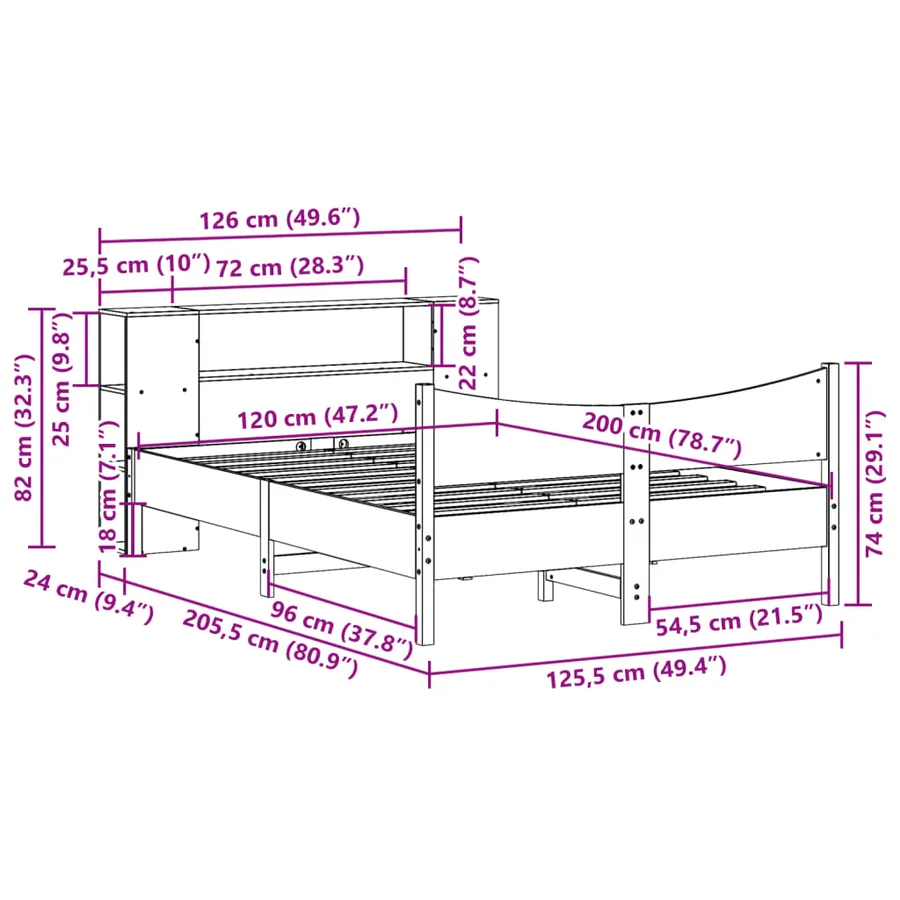 Cadre de lit sans matelas blanc 120x200 cm bois de pin massif - 11