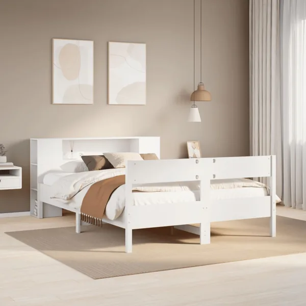 Lit bibliothèque sans matelas blanc 120x200 cm bois pin massif