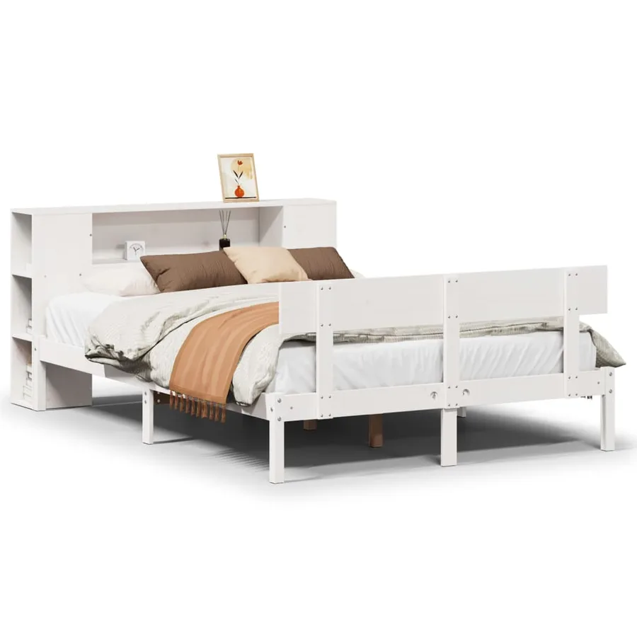 Lit bibliothèque sans matelas blanc 120x200 cm bois pin massif - 2