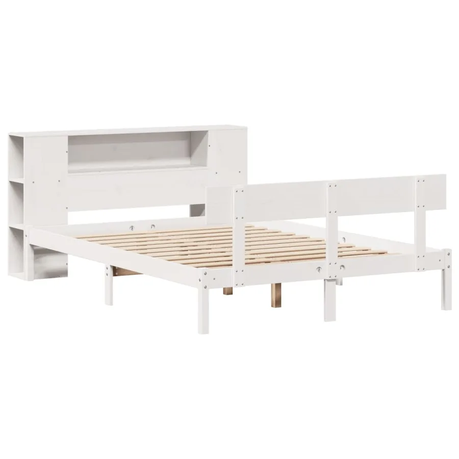 Lit bibliothèque sans matelas blanc 120x200 cm bois pin massif - 3