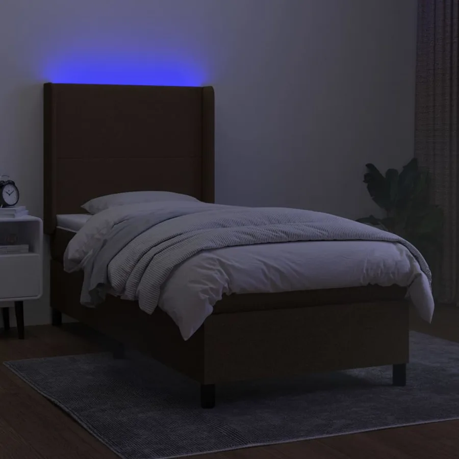 Sommier à lattes de lit matelas LED Marron foncé 90x200cm Tissu - 3