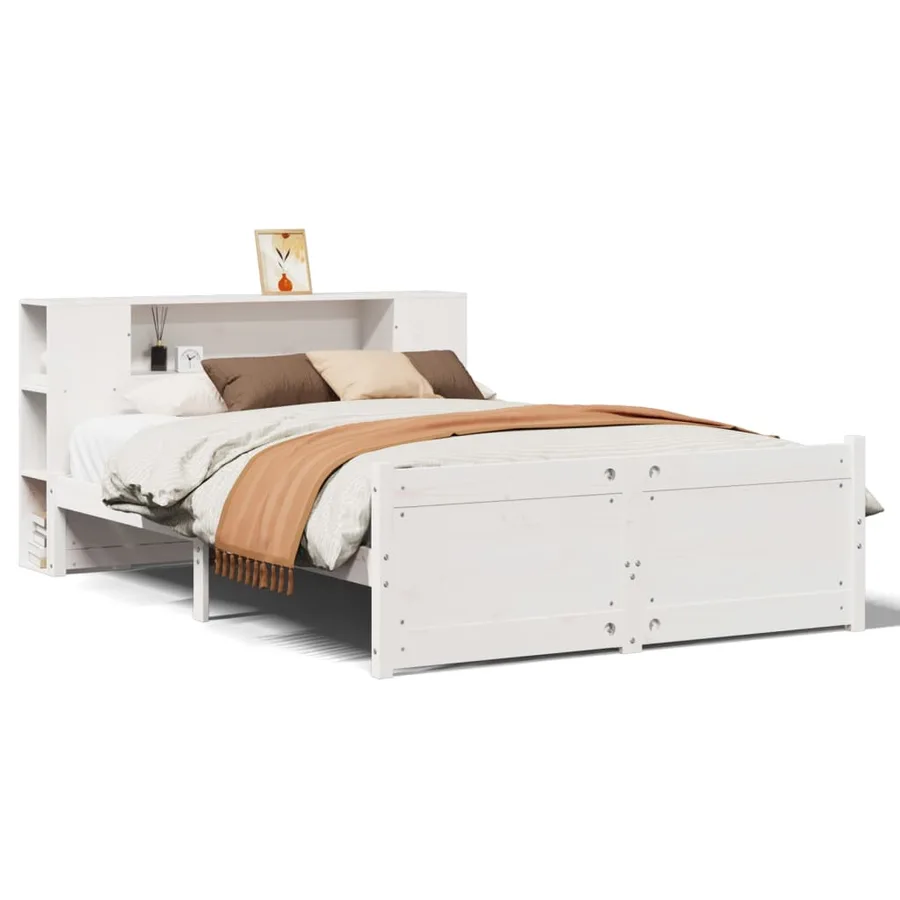 Lit bibliothèque sans matelas blanc 120x200 cm bois pin massif - 2