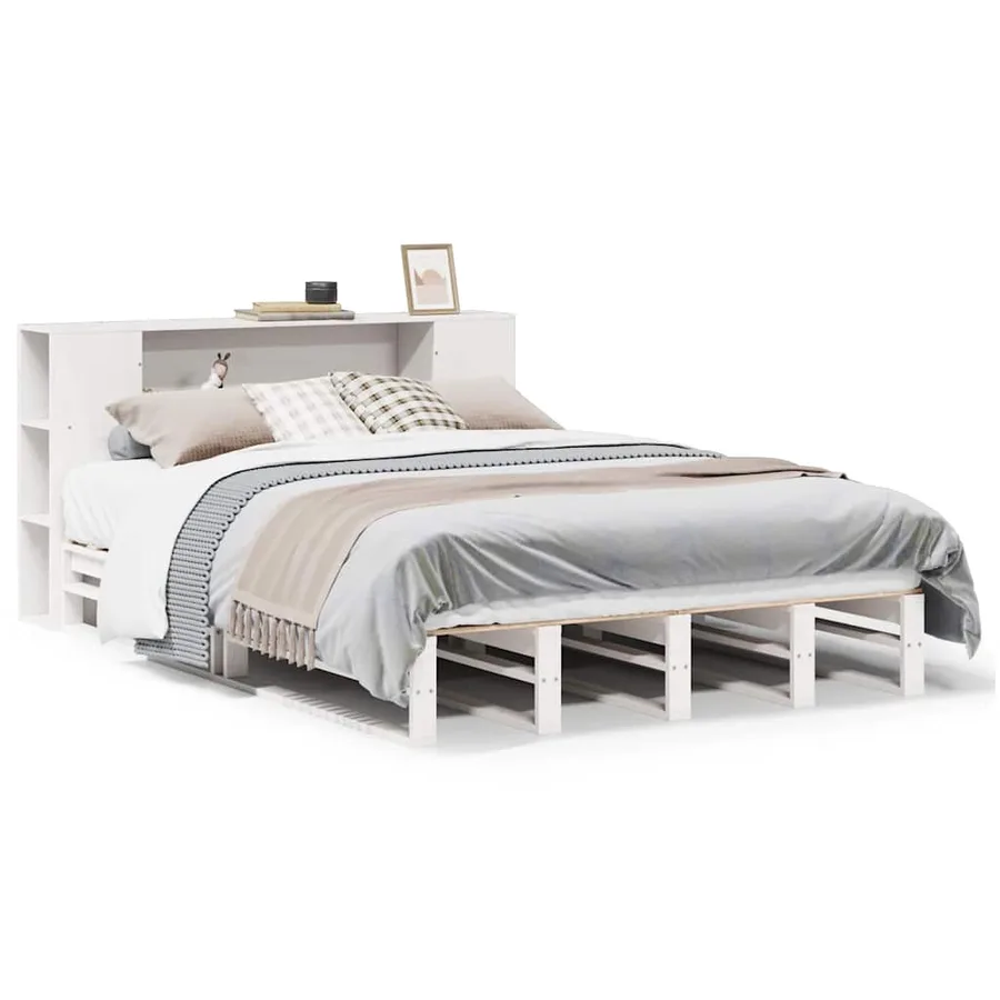 Lit bibliothèque sans matelas blanc 150x200 cm bois massif - 2
