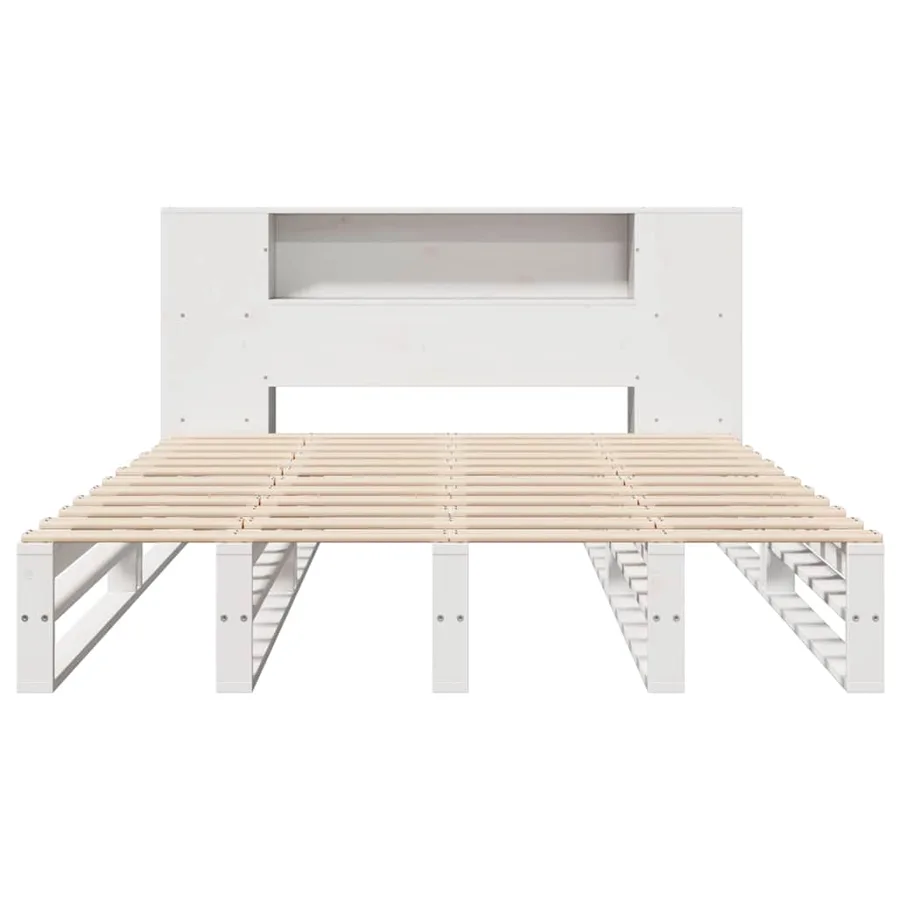 Lit bibliothèque sans matelas blanc 150x200 cm bois massif - 5