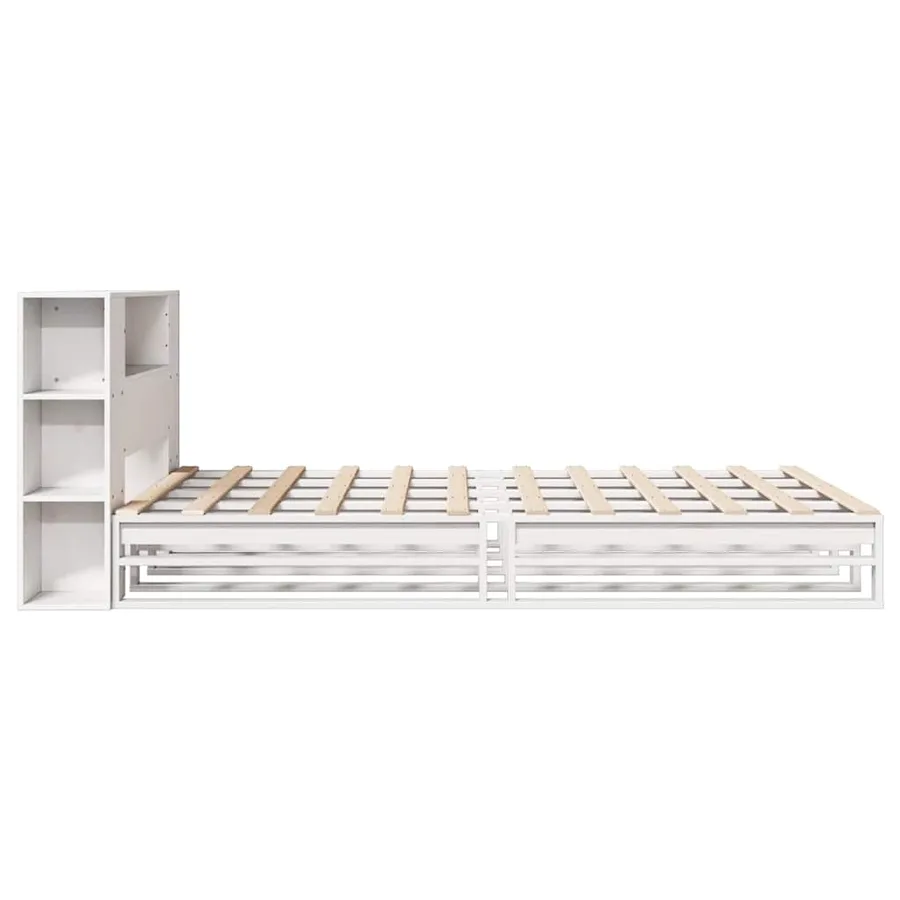 Lit bibliothèque sans matelas blanc 150x200 cm bois massif - 7