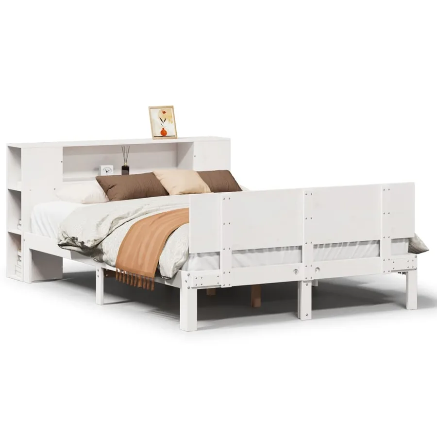 Lit bibliothèque sans matelas blanc 150x200 cm bois pin massif - 2