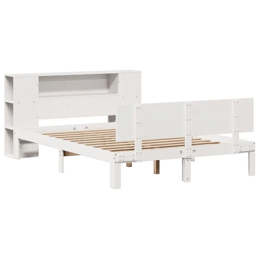 Lit bibliothèque sans matelas blanc 150x200 cm bois pin massif - 3