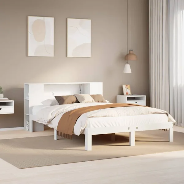 Lit bibliothèque sans matelas blanc 140x190 cm bois pin massif