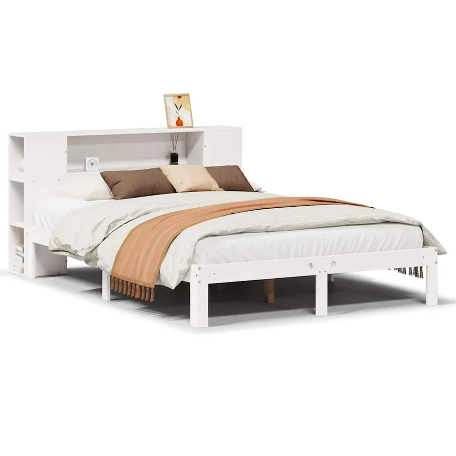 Lit bibliothèque sans matelas blanc 140x190 cm bois pin massif - 2