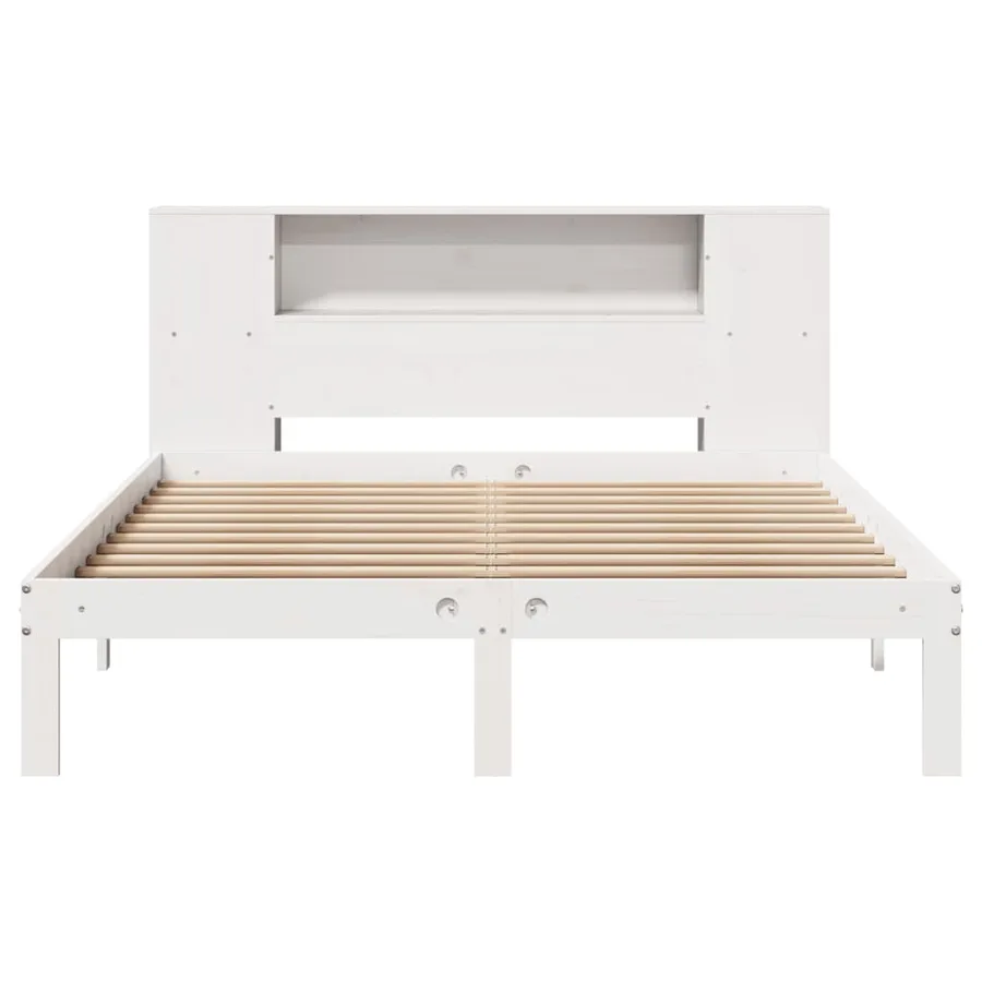 Lit bibliothèque sans matelas blanc 140x190 cm bois pin massif - 4