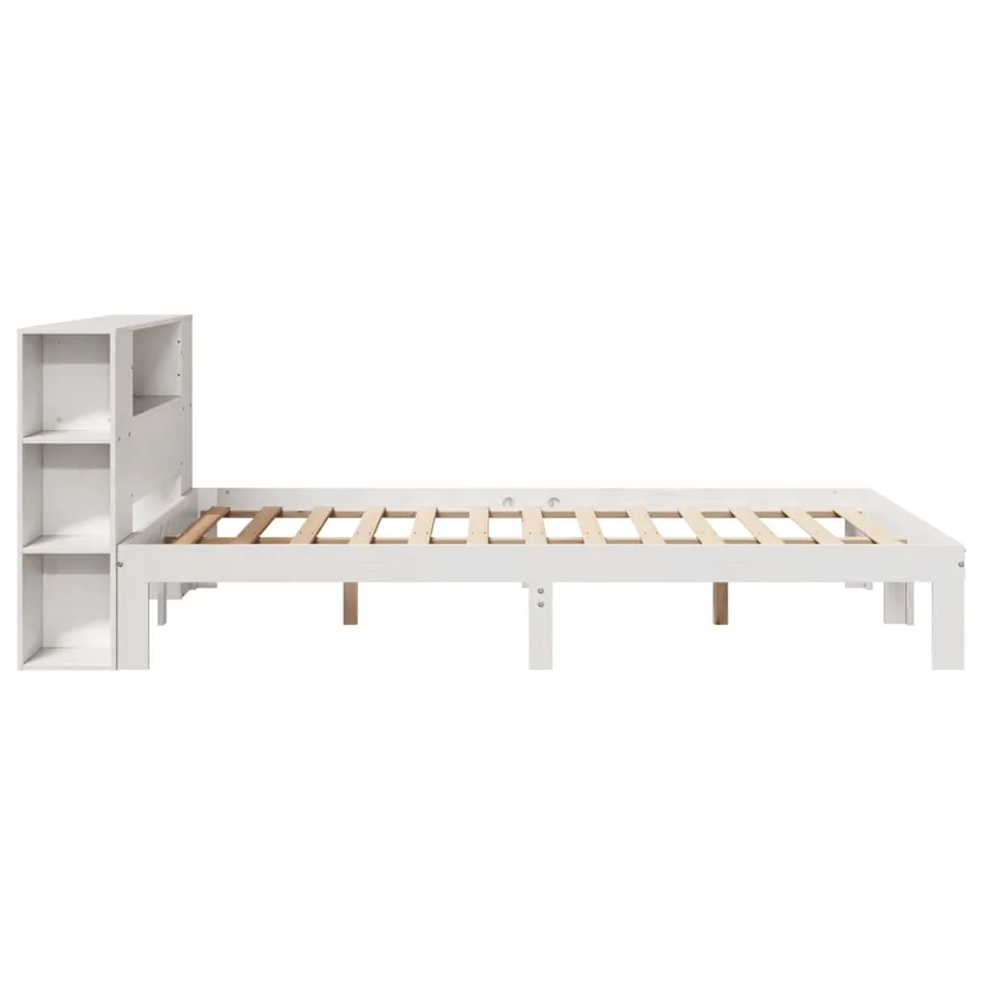 Lit bibliothèque sans matelas blanc 140x190 cm bois pin massif - 7