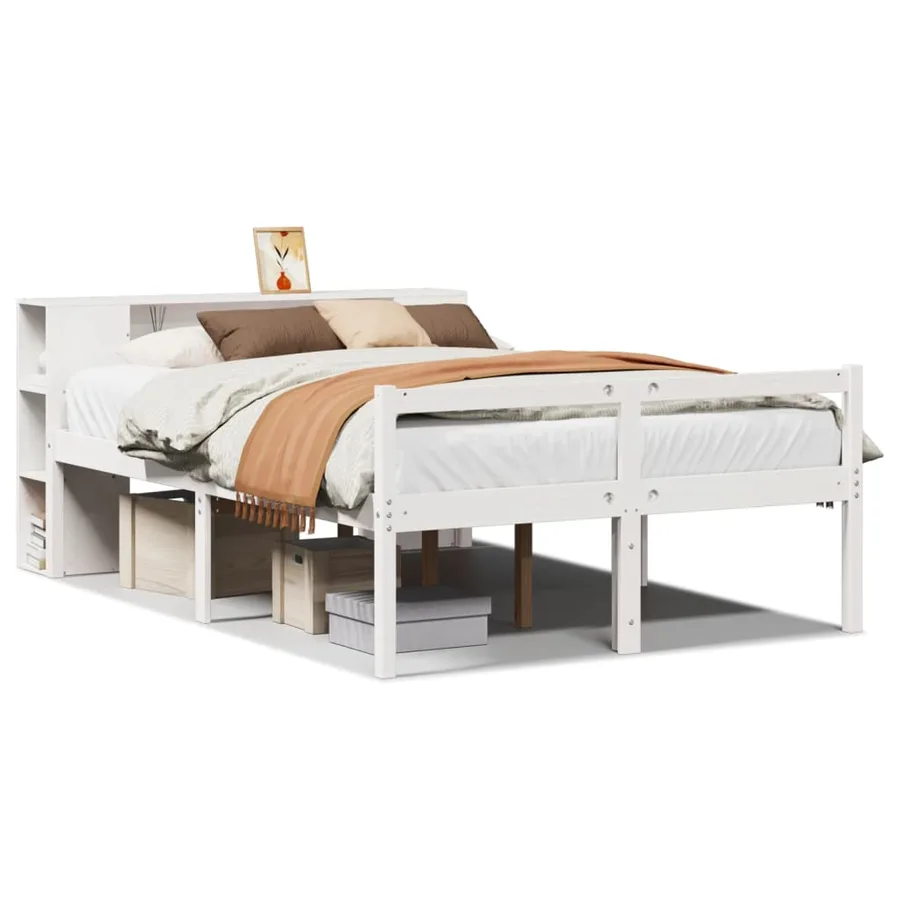 Lit bibliothèque sans matelas blanc 140x190 cm bois pin massif - 2