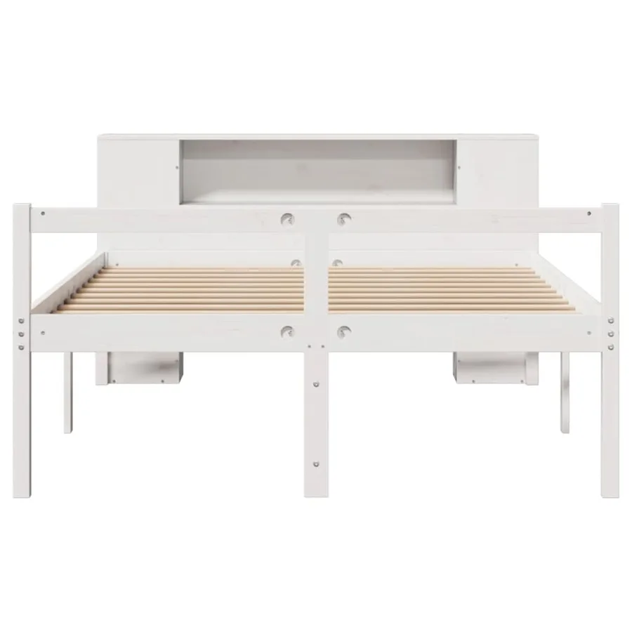 Lit bibliothèque sans matelas blanc 140x190 cm bois pin massif - 4