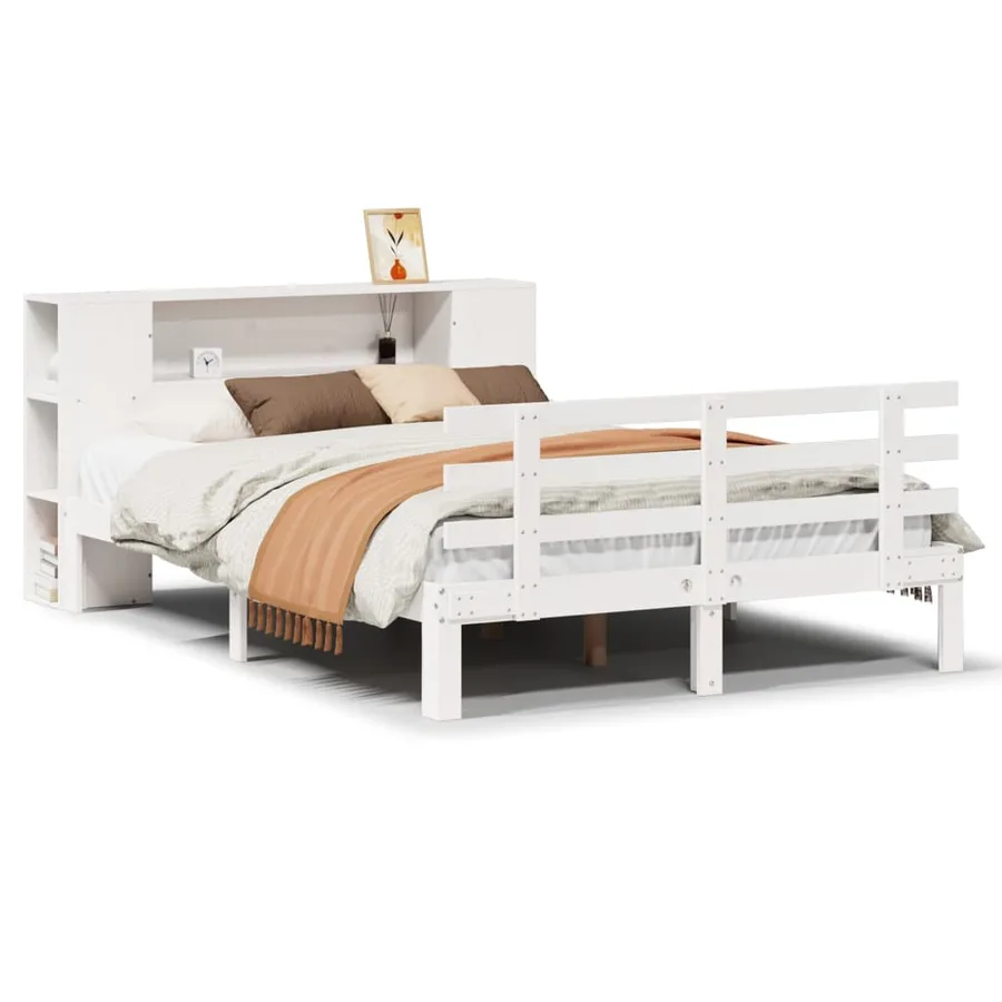 Lit bibliothèque sans matelas blanc 140x200 cm bois pin massif - 2