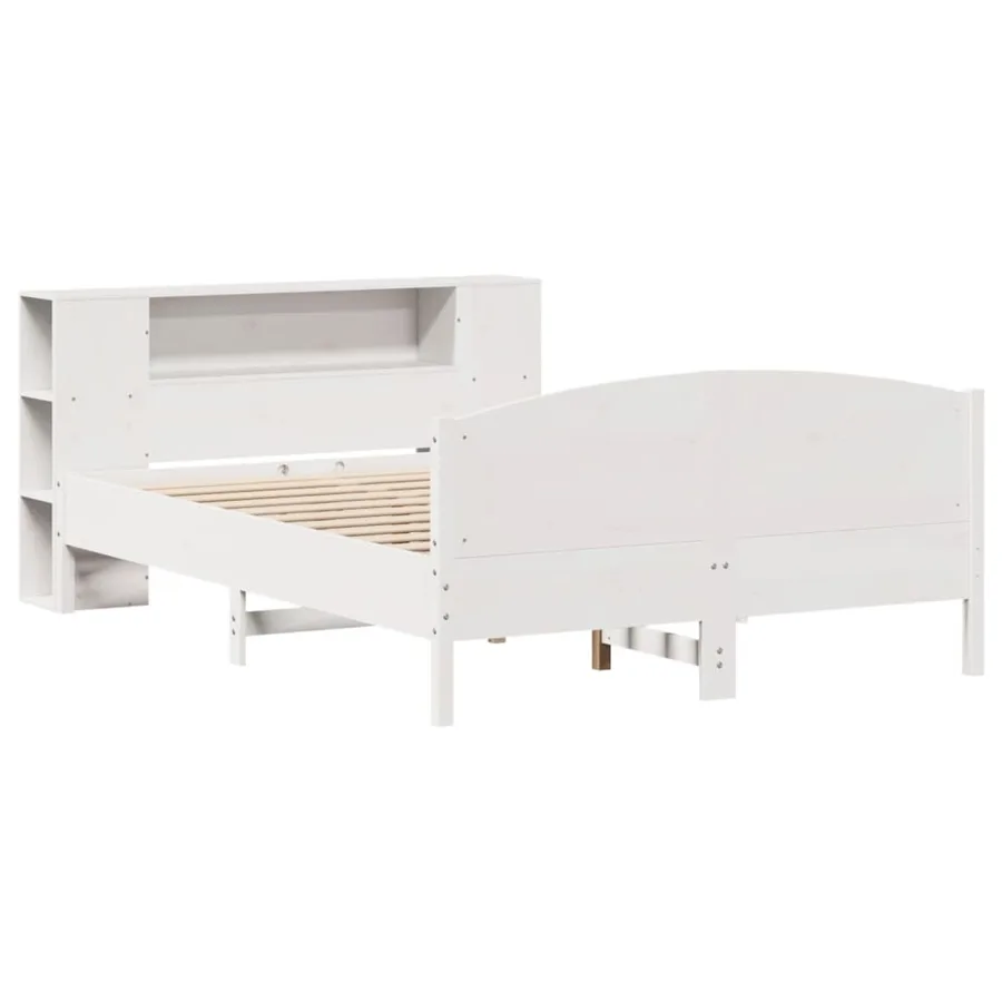 Lit bibliothèque sans matelas blanc 140x200 cm bois pin massif - 3