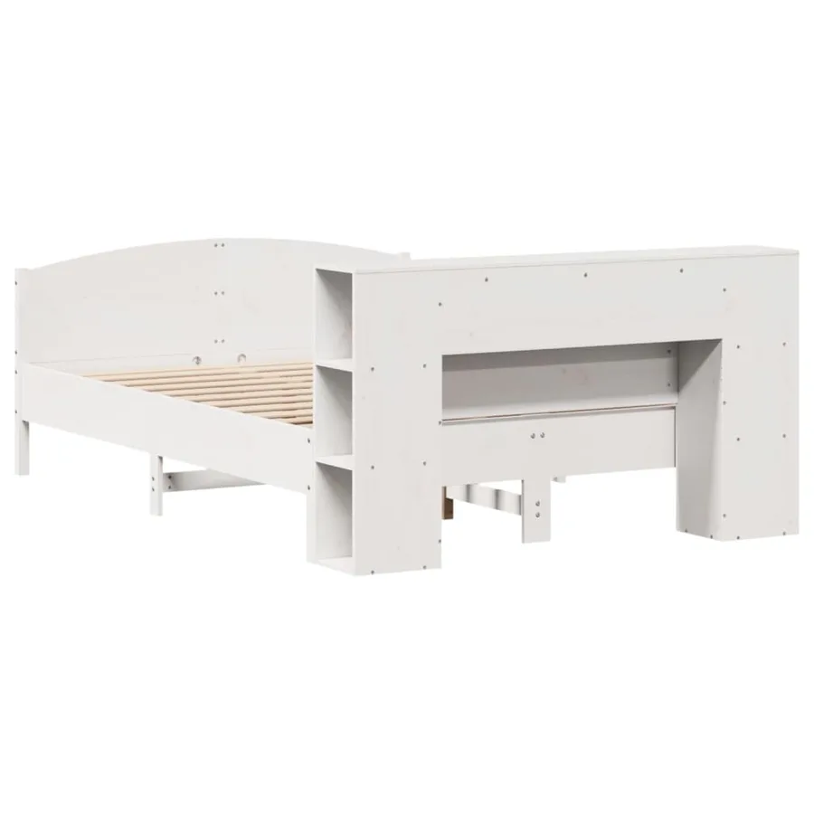 Lit bibliothèque sans matelas blanc 140x200 cm bois pin massif - 6