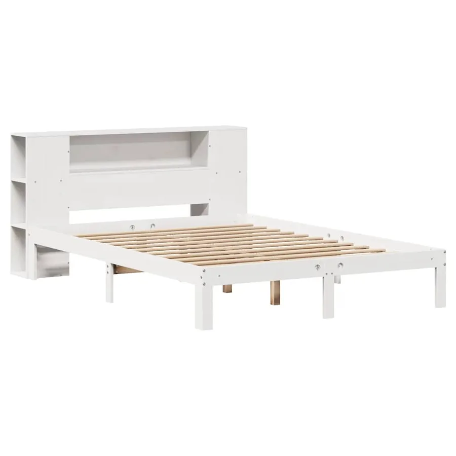 Lit bibliothèque sans matelas blanc 135x190 cm bois pin massif - 3