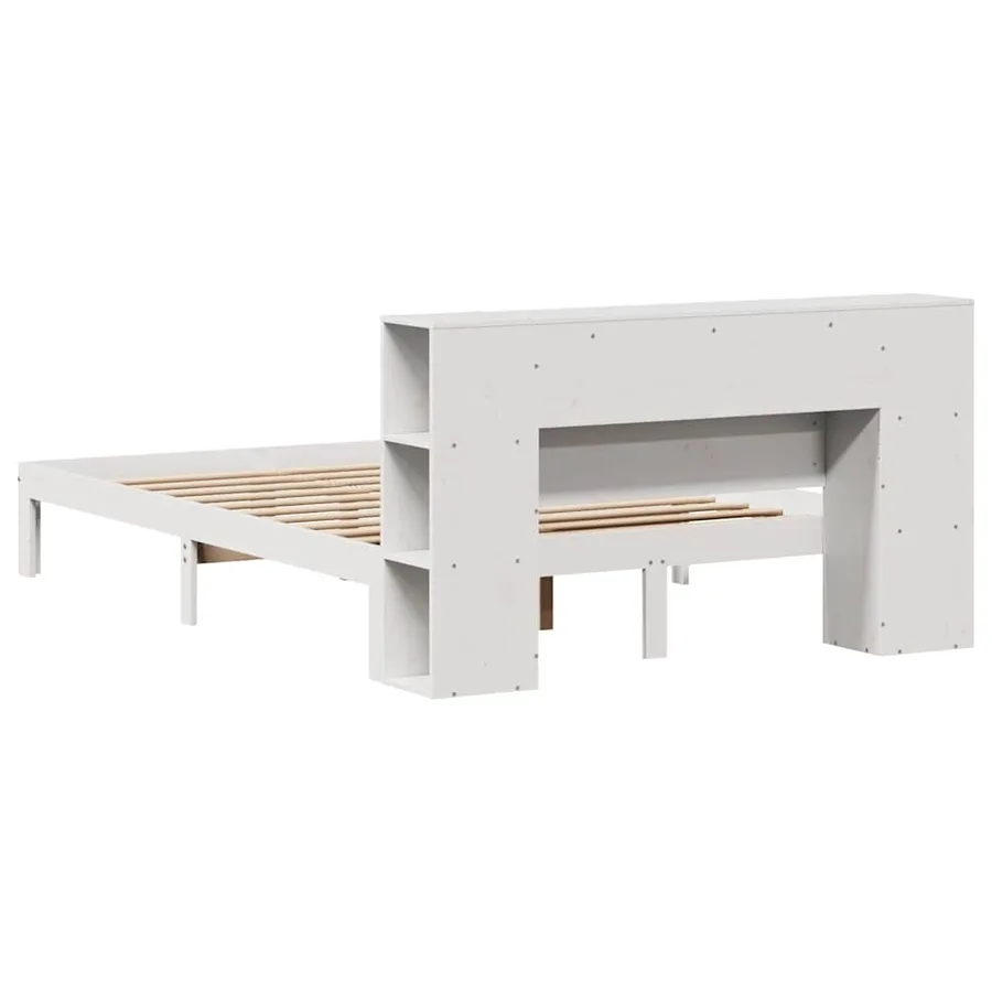 Lit bibliothèque sans matelas blanc 135x190 cm bois pin massif - 8