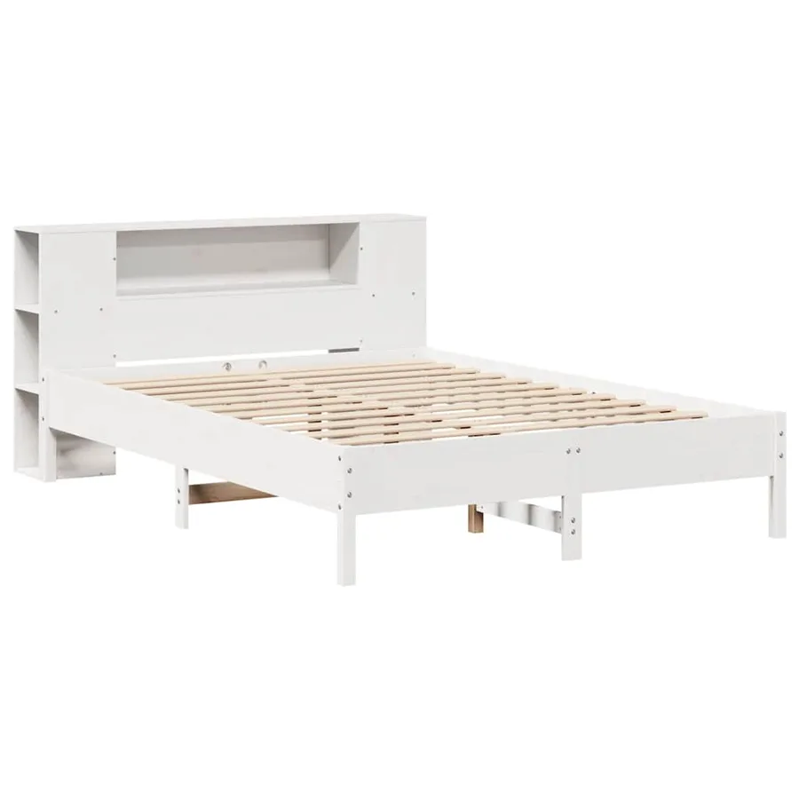 Lit bibliothèque sans matelas blanc 135x190 cm bois pin massif - 3