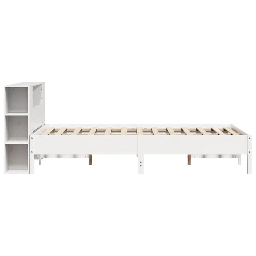 Lit bibliothèque sans matelas blanc 135x190 cm bois pin massif - 5