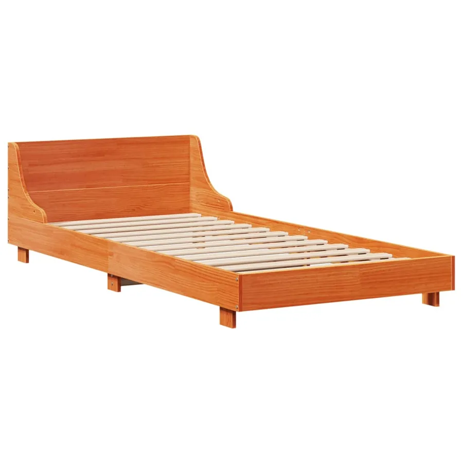 Cadre de lit sans matelas cire marron 100x200cm bois pin massif - 5