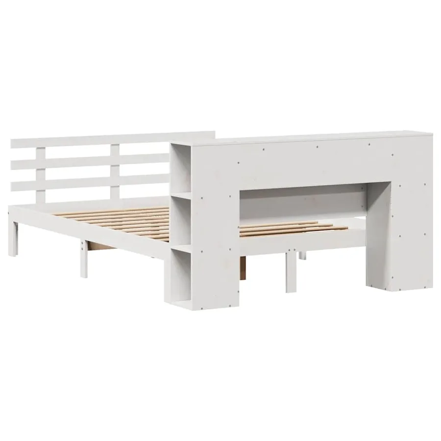 Lit bibliothèque sans matelas blanc 135x190 cm bois pin massif - 6
