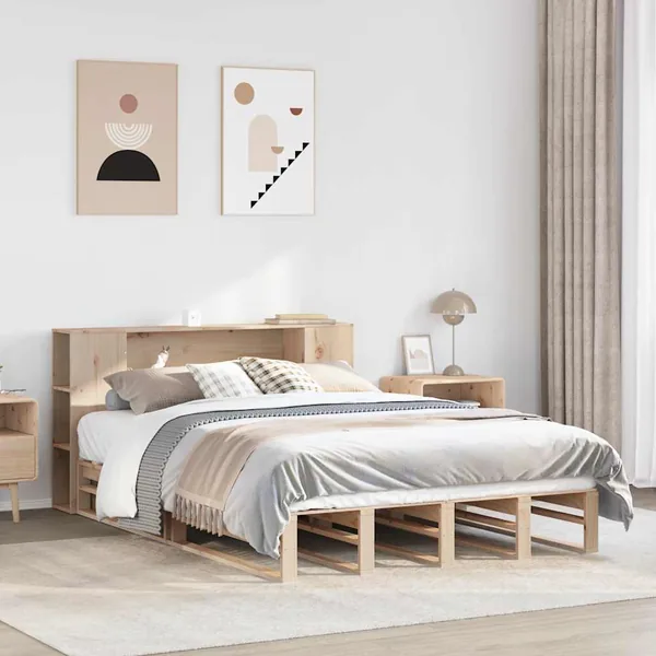 Lit bibliothèque sans matelas 135x190 cm bois massif