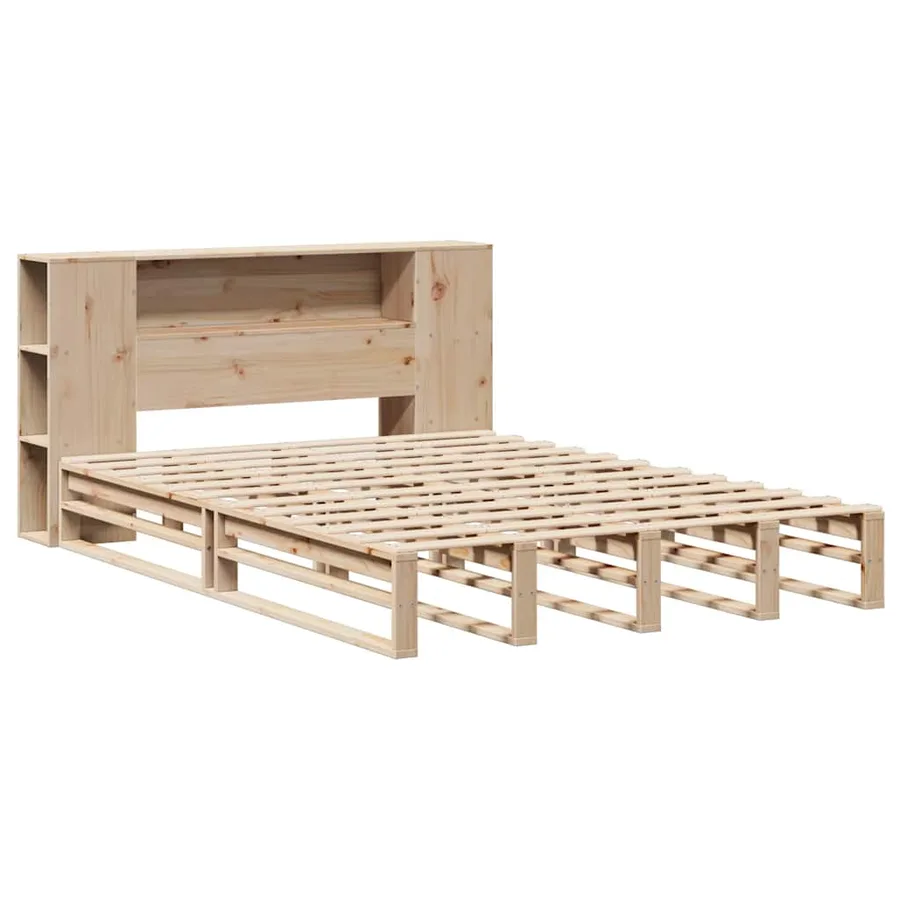 Lit bibliothèque sans matelas 135x190 cm bois massif - 3