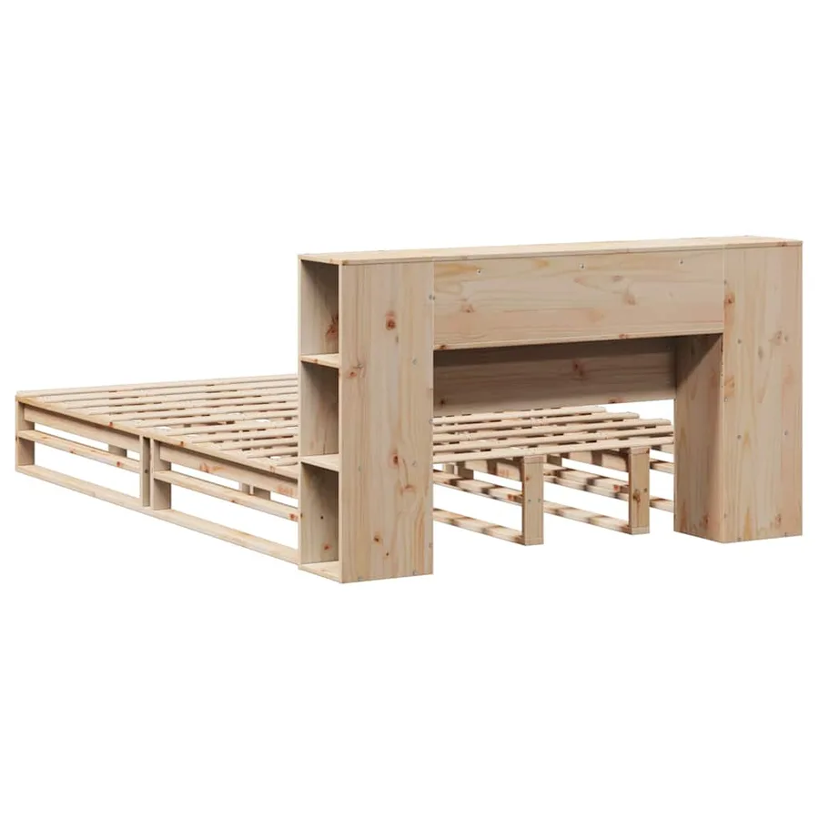 Lit bibliothèque sans matelas 135x190 cm bois massif - 8