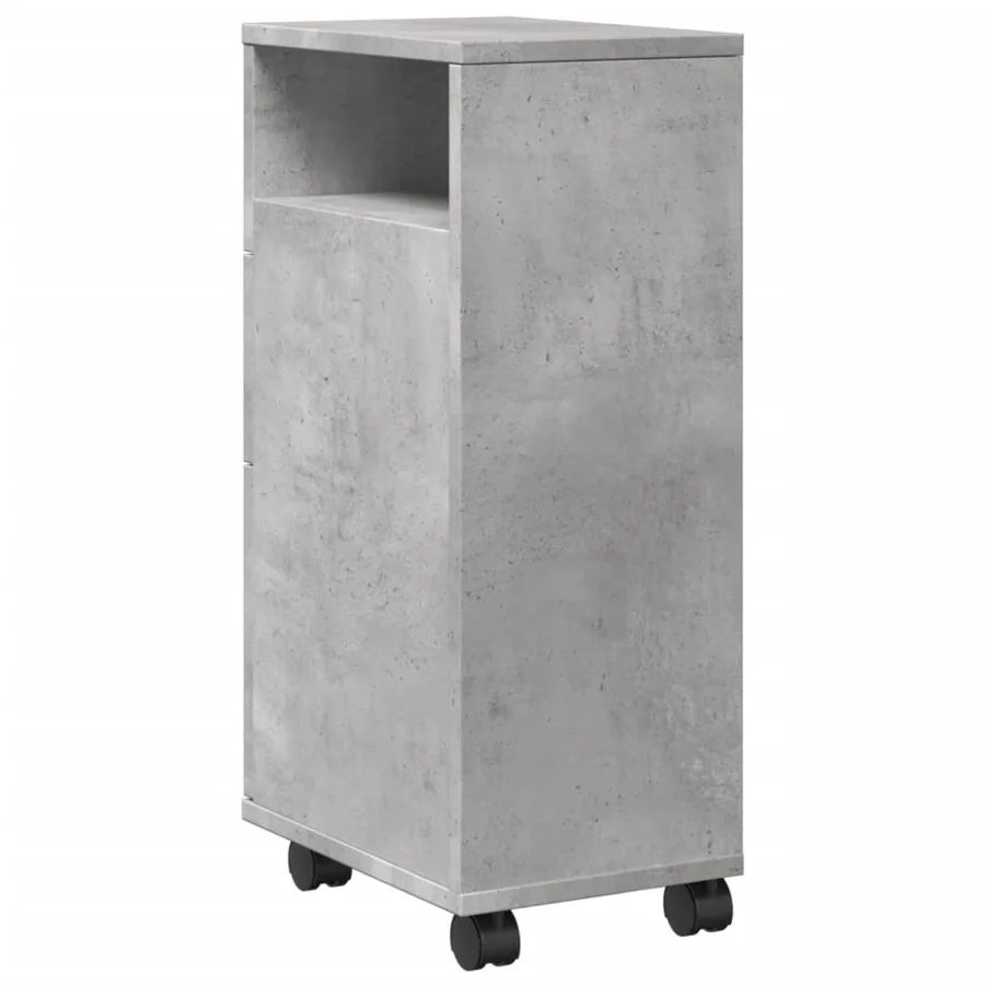 Meuble étroit de salle de bain à roulettes gris béton - 6
