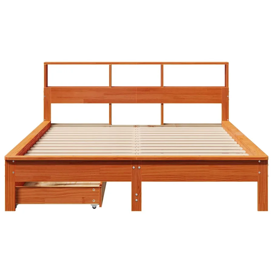 Lit bibliothèque sans matelas cire marron 135x190 cm pin massif - 4